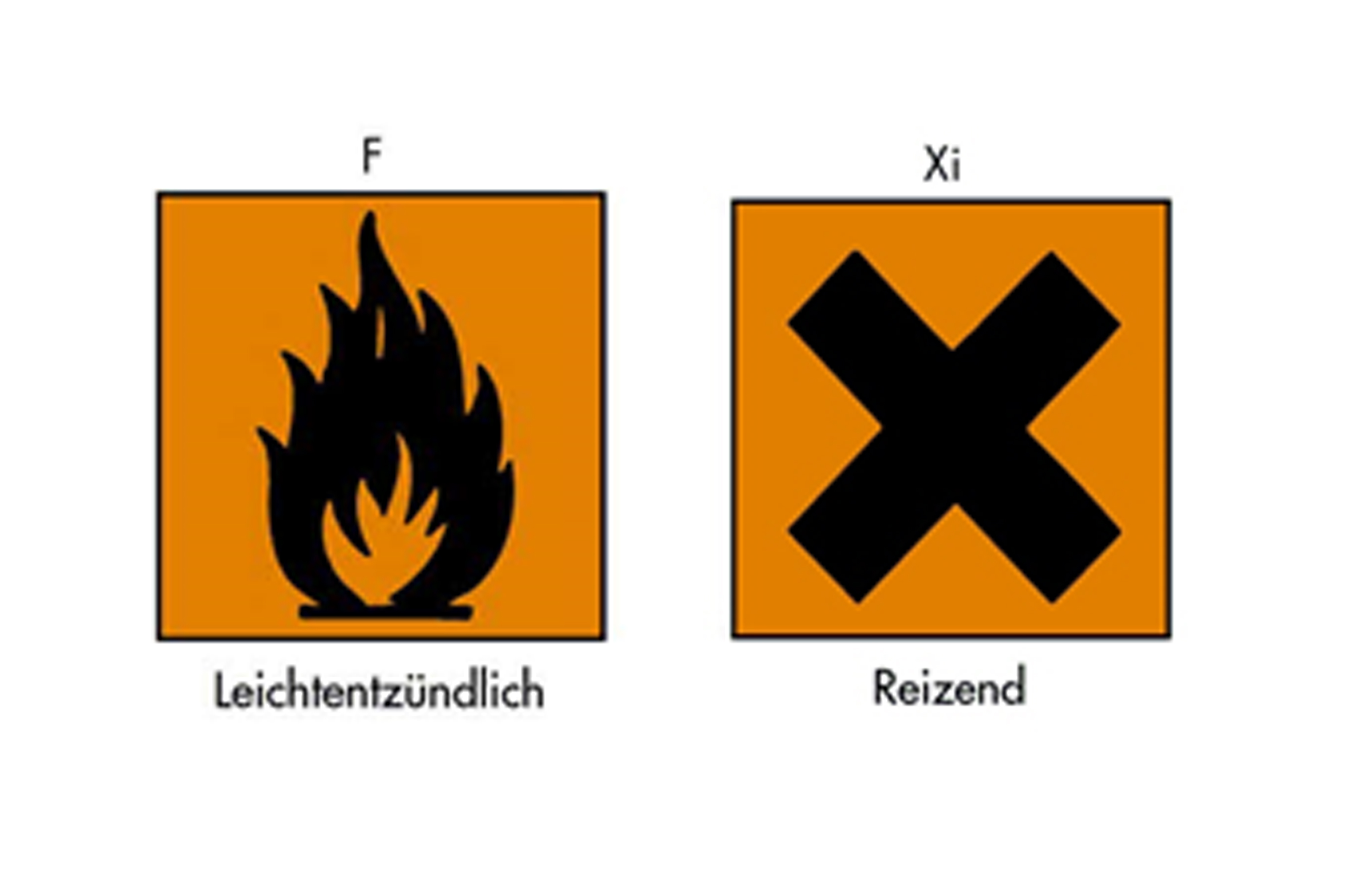 Warnsymbole Leichtentzündlich und Reizend